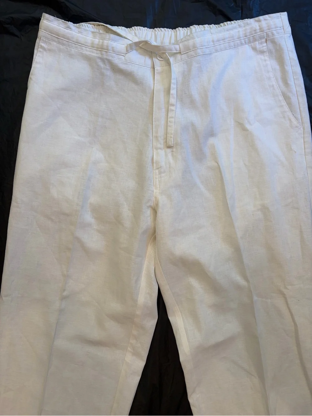 Linea Dome Pants Men's XL White Linen Blend Draw String Partial Elastic Waste